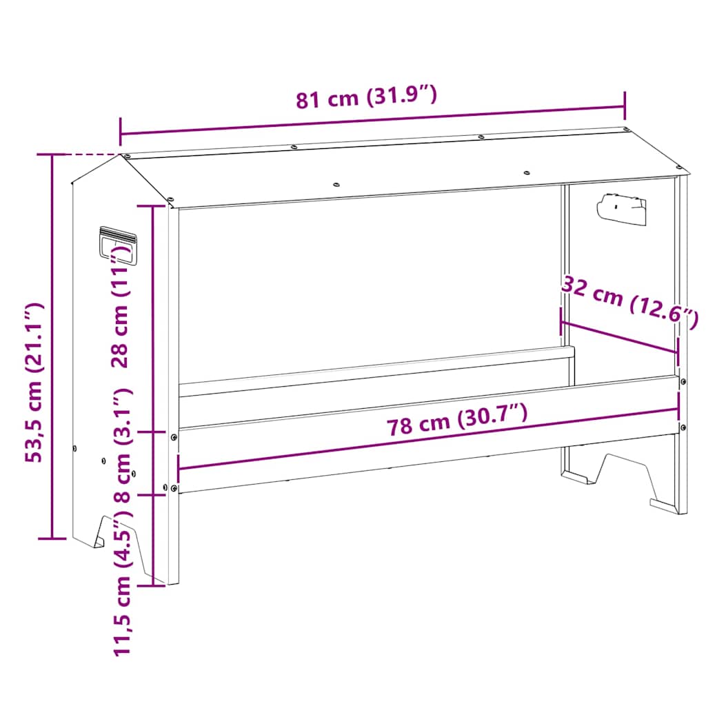 Mangiatoia per polli Argento 81 x 32 x 53,5 cm Acciaio zincato