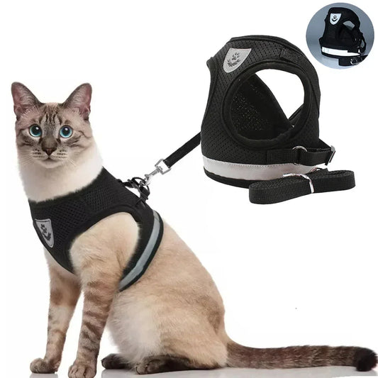 Reflective Escape-Proof Cat & Small Dog Harness Set – Breathable Mesh with Leash